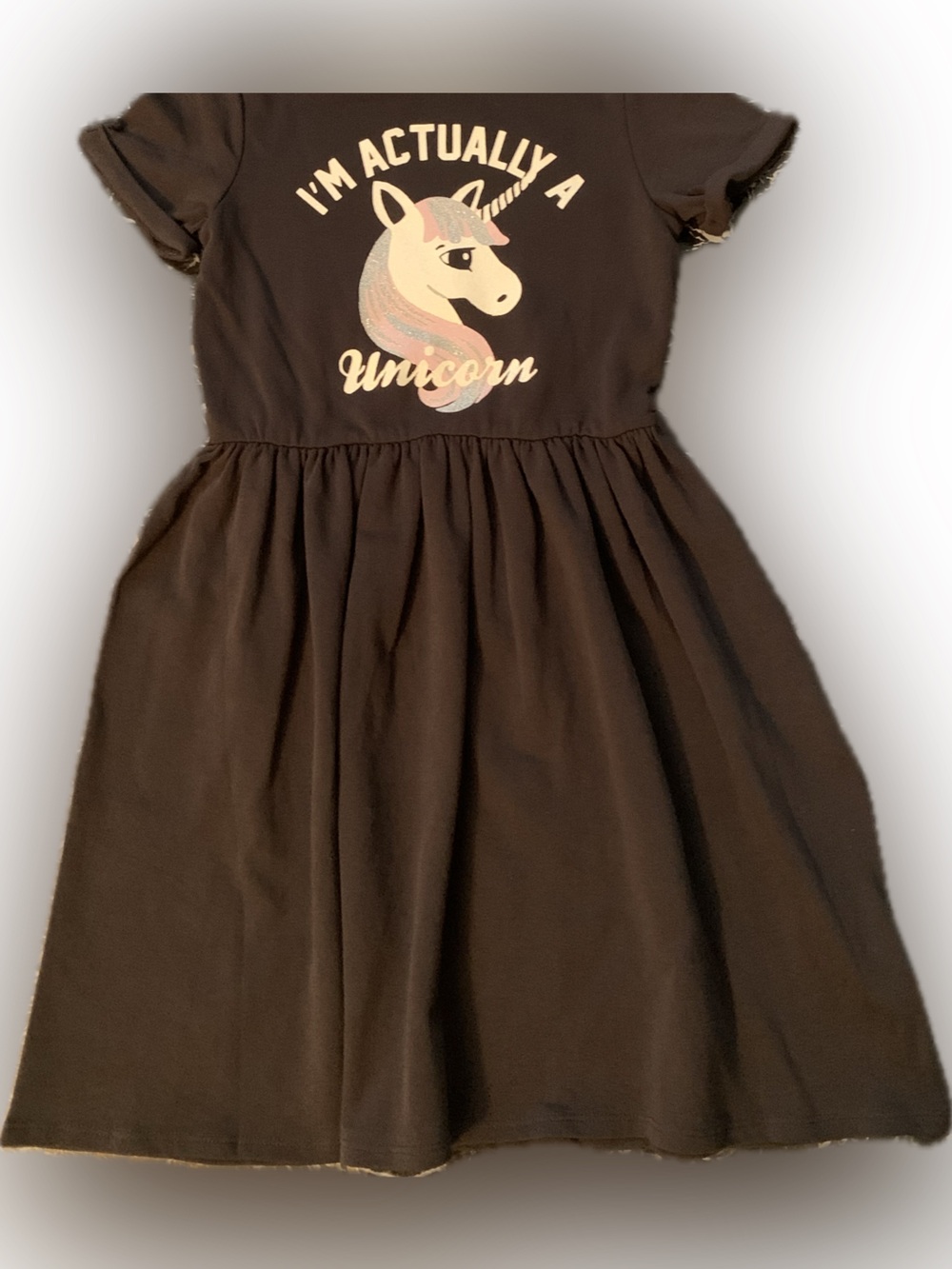 H&M Black Girls Graphic Unicorn Dress with Sparkly Pastel Accents